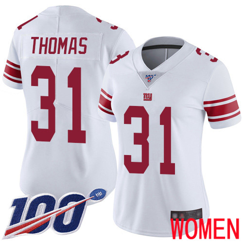 Women New York Giants 31 Michael Thomas White Vapor Untouchable Limited Player 100th Season Football NFL Jersey